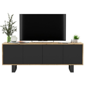 Komoda RTV, loft, apollo, rama, 150x35x53 cm, dąb wotan, czarny, mat