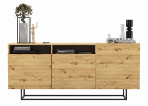 Komoda RTV do salonu, półki, loft, enjoy, 180x35x80 cm, dąb artisan, mat