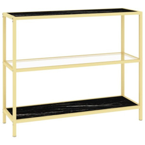 Stolik konsolowy, czarny marmur i przezroczysty, 100x36x90 cm