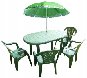 Plastik Zestaw 4+1 +parasol Krzesła Stół Zielony