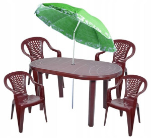 Mocny Zestaw 4+1 +parasol Krzesła Stół Bordowy