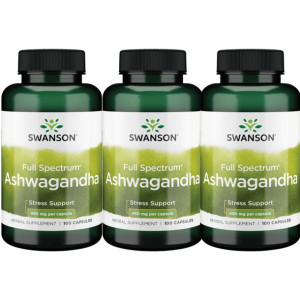 3x Swanson Ashwagandha (żen-szeń indyjski) 450 mg 100 kapsułek