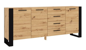 Komoda NUKA K 197 cm dąb artisan czarna stojąca