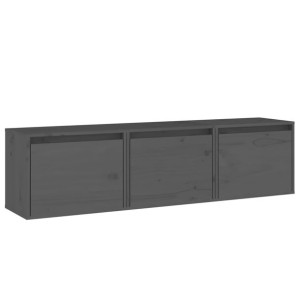Szafki pod TV, 3 szt., szare, lite drewno sosnowe
