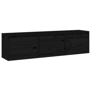 Szafki pod TV, 3 szt., czarne, lite drewno sosnowe