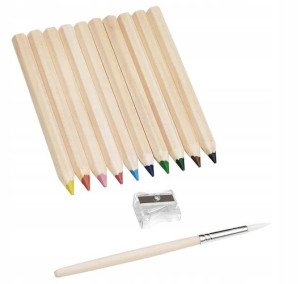 IKEA MALA kredki w drewnie 10szt + temperówka