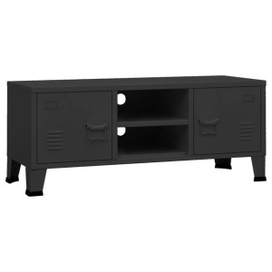 Industrialna szafka pod TV, czarna, 105x35x42 cm, metalowa
