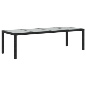 Stół ogrodowy, czarny, 250x100x75 cm, szkło i rattan PE