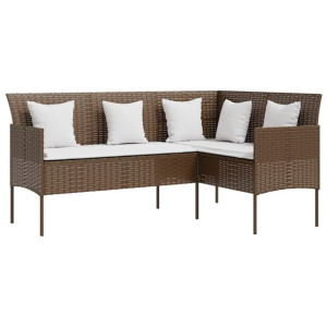 Sofa w kształcie litery L z poduszkami, rattan PE, brązowa