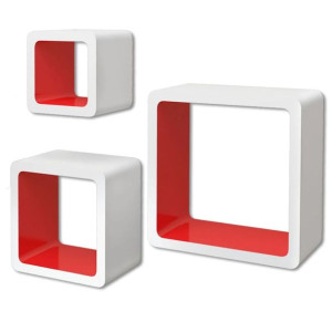 3 biało czerwone półki ozdobne MDF Cube