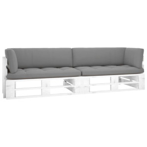 Sofa 2-osobowa z palet, z poduszkami, biała, drewn