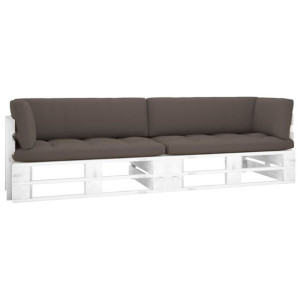 Sofa 2-osobowa z palet, z poduszkami, biała, drewn