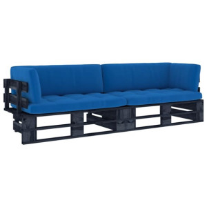 Sofa 2-osobowa z palet, z poduszkami, czarna, drew