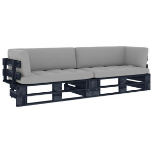 Sofa 2-osobowa z palet, z poduszkami, czarna, drew