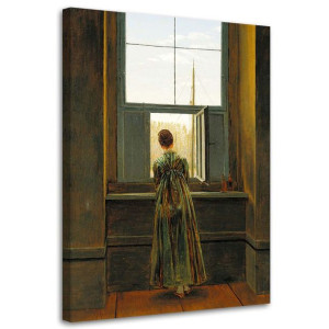OBRAZ NA PŁÓTNIE Kobieta w oknie - Friedrich, 60x90