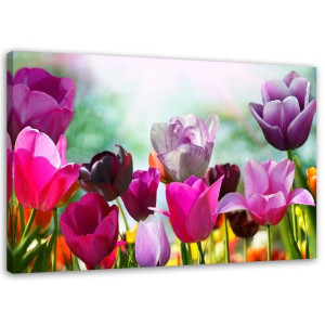 OBRAZ NA PŁÓTNIE Tulipany Fioletowe Kwiaty 90x60
