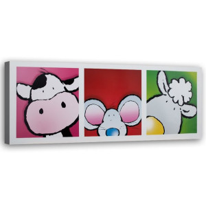 OBRAZ NA PŁÓTNIE Krówka Myszka Owieczka 120x40
