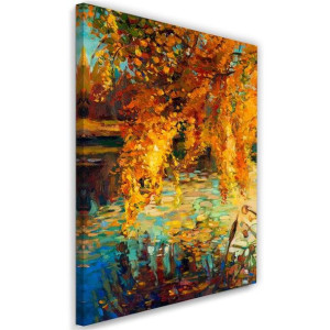 OBRAZ NA PŁÓTNIE Jesień Liście Malowany 60x90