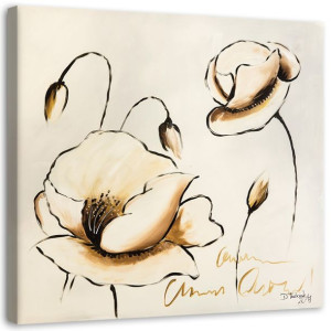 OBRAZ NA PŁÓTNIE Malowane Kwiaty Beżowy 60x60