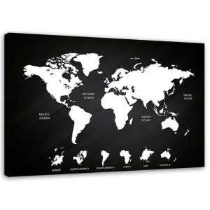 Obraz Na Płótnie Czarno Biała Mapa Świata 120x80