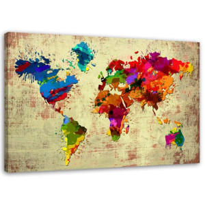 OBRAZ NA PŁÓTNIE Mapa Świata Kolorowa Retro 90x60