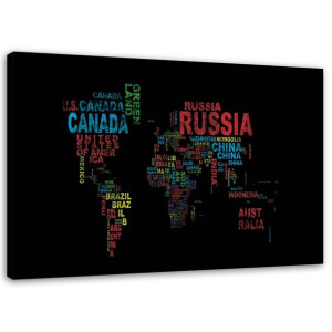 OBRAZ NA PŁÓTNIE Mapa Świata Nazwy Państw 120x80