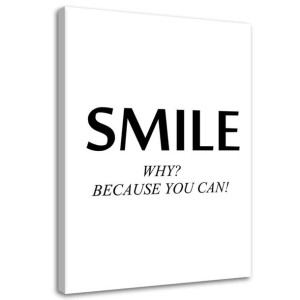 OBRAZ NA PŁÓTNIE Napis Smile Czarno Biały 70x100