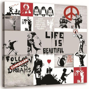 OBRAZ NA PŁÓTNIE Banksy kolaż Street Art 50x50