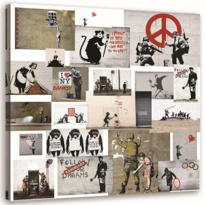 OBRAZ NA PŁÓTNIE MŁODZIEZOWY Banksy Kolaż Street Art 30x30