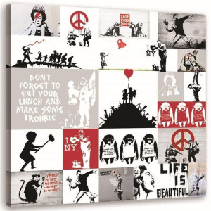 OBRAZ NA PŁÓTNIE MŁODZIEZOWY Banksy kolaż Street Art 50x50