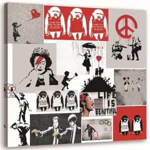 OBRAZ NA PŁÓTNIE Banksy Kolaż Street Art 30x30