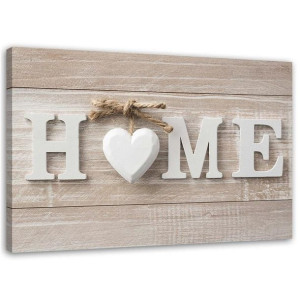 OBRAZ NA PŁÓTNIE Napis Home Shabby Beżowy 120x80