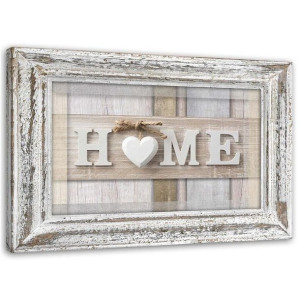 OBRAZ NA PŁÓTNIE Home Serce Vintage Beżowy 90x60