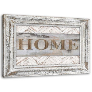 OBRAZ NA PŁÓTNIE Napis Home Drewno Rama 60x40