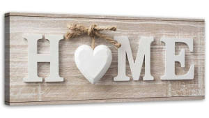OBRAZ NA PŁÓTNIE Napis Home Shabby Beżowy 90x30