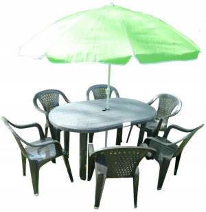 Zestaw Grafit 6+1 Duży Stół Krzesła + Parasol