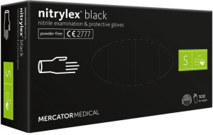 Rękawice Nitrylowe Mercator Nitrylex Black Bezpudrowe, Czarne - rozmiar S