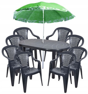 Zestaw 8+1+parasol Duży Stół Krzesła Ogród Grafit