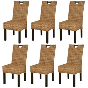 Krzesła do jadalni, 6 szt., rattan Kubu i drewno m