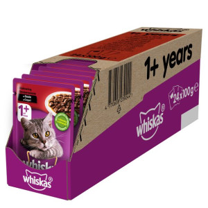 Mokra Karma Dla Kota 1+ Whiskas Saszetki Z Wołowiną W Sosie 24x100g