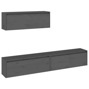 Szafki pod TV, 3 szt., szare, lite drewno sosnowe