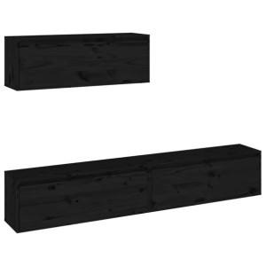 Szafki pod TV, 3 szt., czarne, lite drewno sosnowe