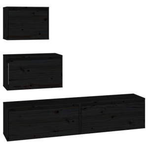 Szafki pod TV, 4 szt., czarne, lite drewno sosnowe