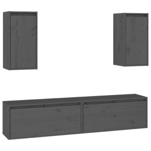 Szafki pod TV, 4 szt., szare, lite drewno sosnowe