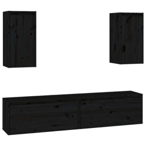 Szafki pod TV, 4 szt., czarne, lite drewno sosnowe