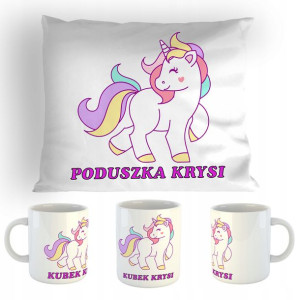 Zestaw Poduszka + Kubek Jednorożec + Imię Prezent