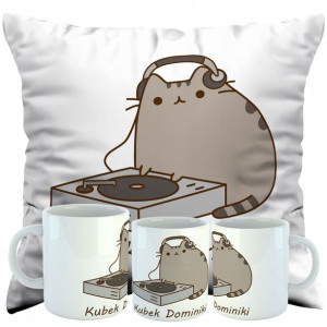 Zestaw Poduszka + Kubek Pusheen Mikołajki Imię