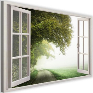 OBRAZ NA PŁÓTNIE Widok z okna Las Zielony 60x40