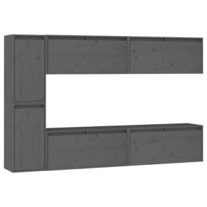 Szafki pod TV, 6 szt., szare, lite drewno sosnowe
