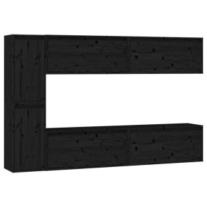 Szafki pod TV, 6 szt., czarne, lite drewno sosnowe
